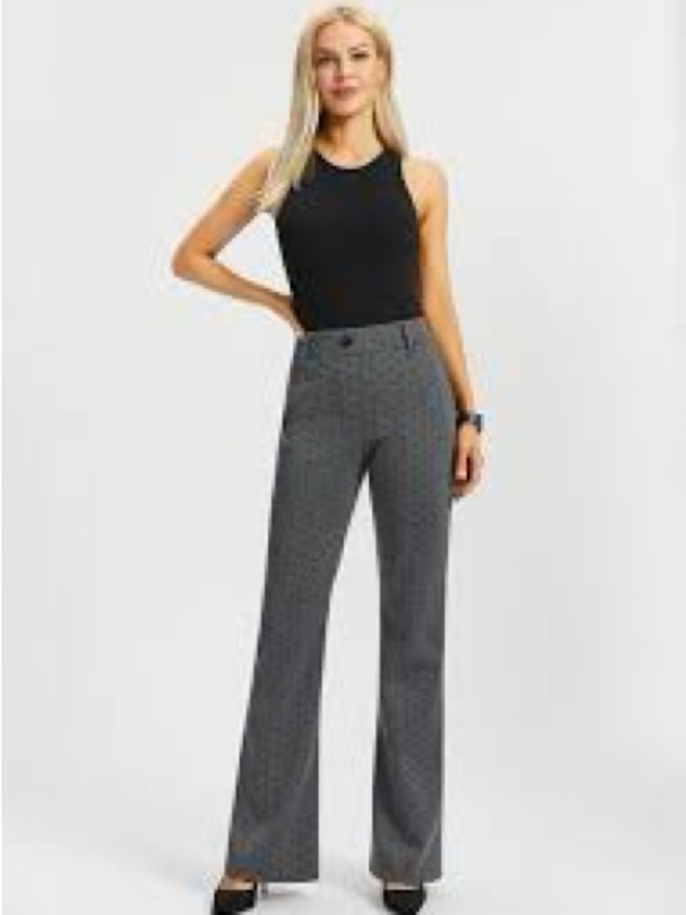 Betabrand Gray Plaid Boot Cut Pants - Picture 2 of 12